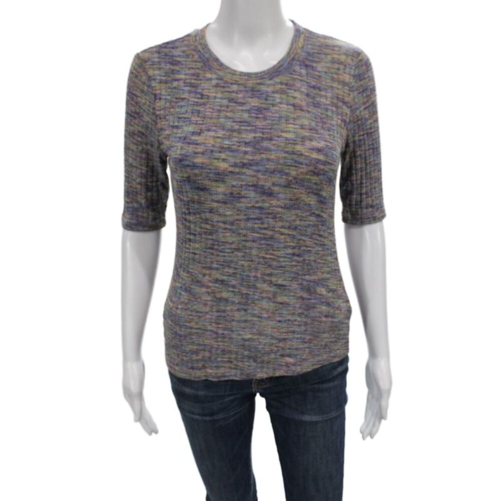 Veronica Beard Womens Purple Basic T-Shirt 3/4 Sleeve Round Neck Size XS